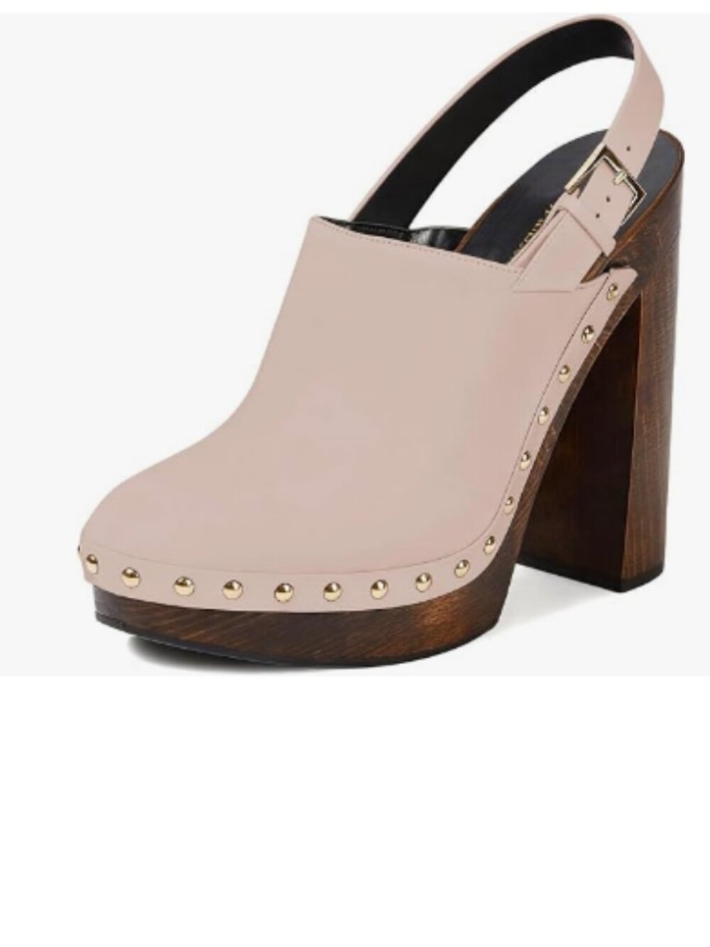 Wo Wagas Light Pink Closed Toe Studded Clog Platform Slingbacks Buckle Pumps